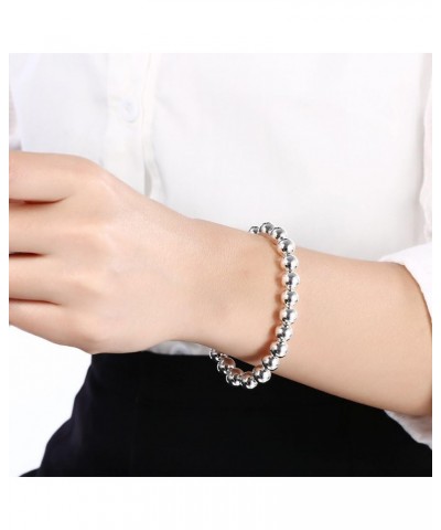 Fashion Jewelry 925 Sterling Silver 8mm Lucky Beads Bracelet for Women and Girls $10.25 Bracelets