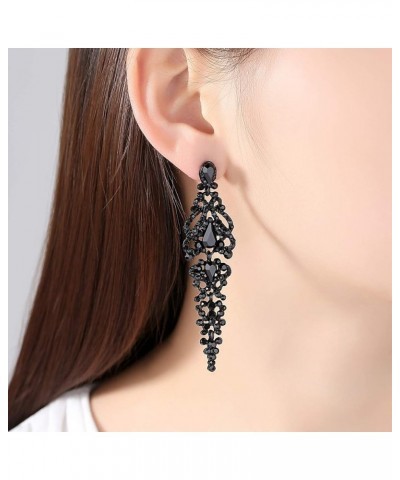 Vintage Floral Teardrop Butterfly Wing Black Austrian Crystal Drop Dangle Earrings for Women Bride Gift A-Dangle $11.79 Earrings