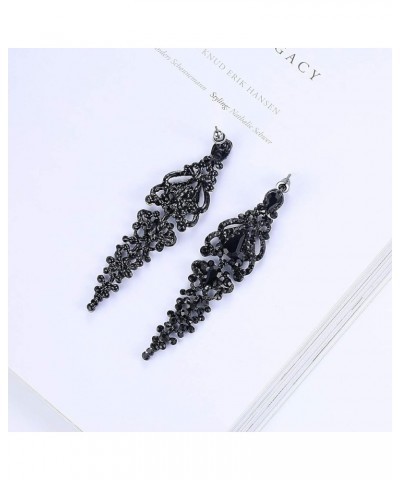 Vintage Floral Teardrop Butterfly Wing Black Austrian Crystal Drop Dangle Earrings for Women Bride Gift A-Dangle $11.79 Earrings