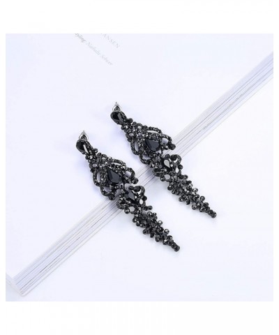 Vintage Floral Teardrop Butterfly Wing Black Austrian Crystal Drop Dangle Earrings for Women Bride Gift A-Dangle $11.79 Earrings