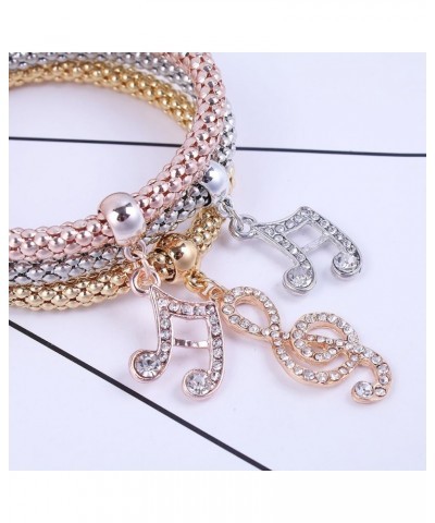 Stretch Bracelets I's 3PCS Gold/Silver/Rose Gold Plated Popcorn Chain with Crystal Charms Multilayer Bracelets for Women Musi...