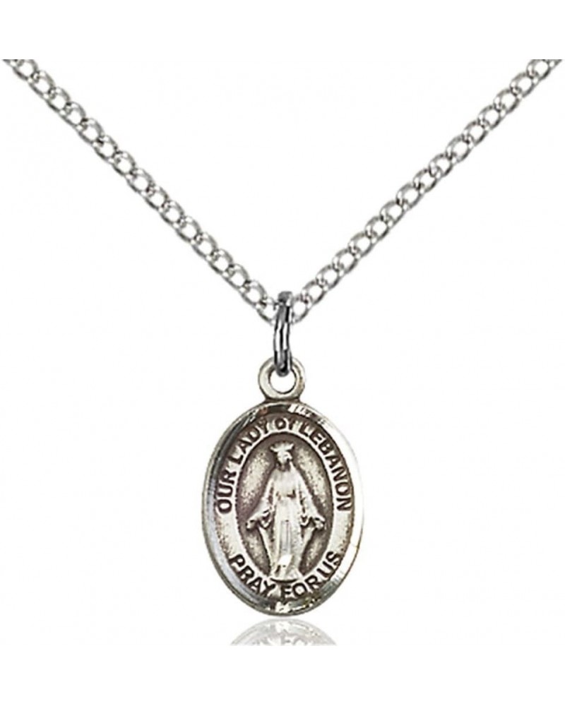 Our Lady of Lebanon Hand-Crafted Oval Medal Pendant in Sterling Silver 1/2 x 1/4 inch $45.57 Necklaces