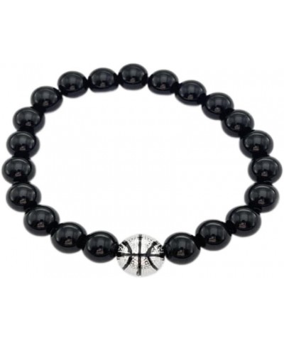 Natural stone Beaded Basketball Bracelet Basketball Gifts for Boys Girls Women Sports Jewelry Black $7.40 Bracelets