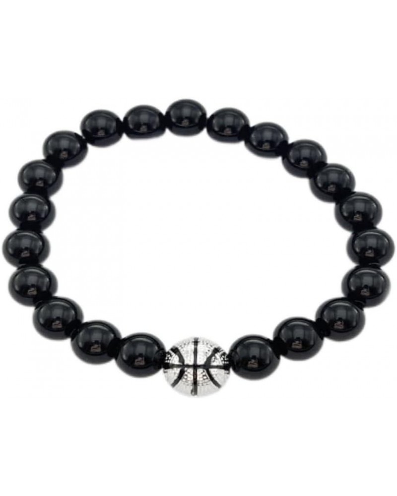 Natural stone Beaded Basketball Bracelet Basketball Gifts for Boys Girls Women Sports Jewelry Black $7.40 Bracelets