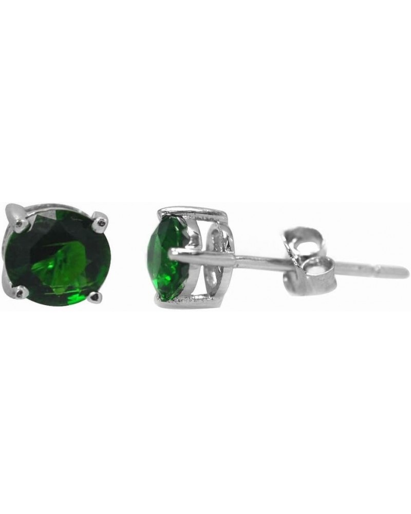 Sterling Silver Birthstone 5mm Round Genuine Gemstone Stud Earrings MAY-Created Emerald $9.68 Earrings