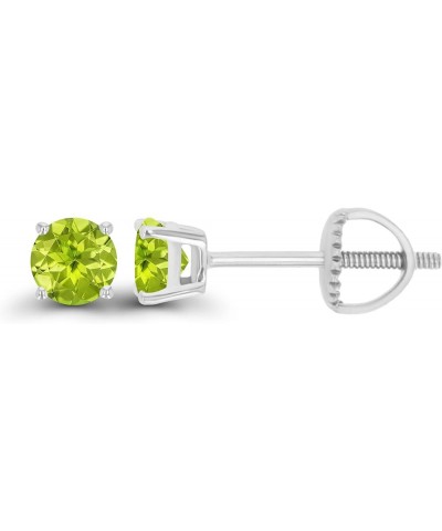 14K Gold Plated 925 Sterling Silver Hypoallergenic 4mm Round Genuine Birthstone Solitaire Screwback Stud Earrings Peridot Ste...