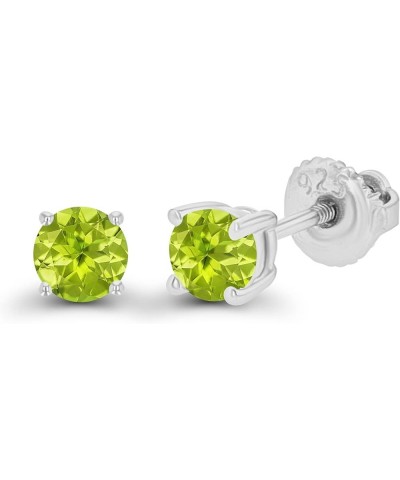 14K Gold Plated 925 Sterling Silver Hypoallergenic 4mm Round Genuine Birthstone Solitaire Screwback Stud Earrings Peridot Ste...