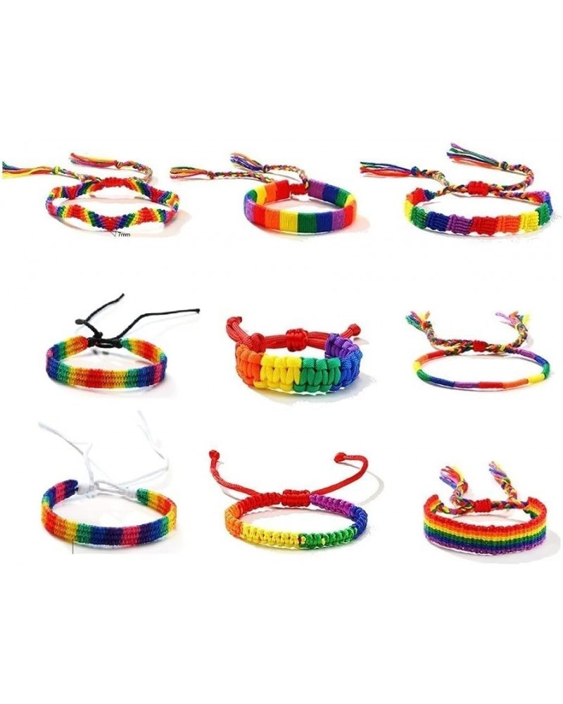 9pcs Rainbow LGBT Bracelet Anklet Adjustable Pride Braided Woven Bracelet for Gay & Lesbian Friendship String Bracelet Gifts ...