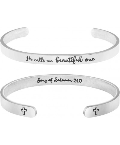 ????????? ????????? for ????? Inspirational Religious Gifts for Her Bible Verse Bapstism Jewelry Cuff Bangle He calls me beau...