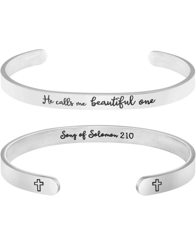 ????????? ????????? for ????? Inspirational Religious Gifts for Her Bible Verse Bapstism Jewelry Cuff Bangle He calls me beau...