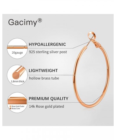 Hoop Earrings for Women 14K Real Gold Plated, 925 Sterling Silver Post Gold hoops for Women Rose Gold 40mm $11.01 Earrings