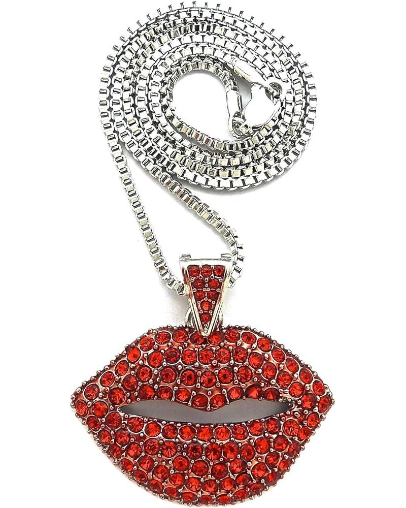 Lips Pendant with Red Rhinestones Necklace SILVER COLOR WITH 18 INCH BOX CHAIN $10.32 Necklaces