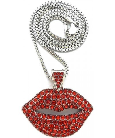 Lips Pendant with Red Rhinestones Necklace SILVER COLOR WITH 18 INCH BOX CHAIN $10.32 Necklaces