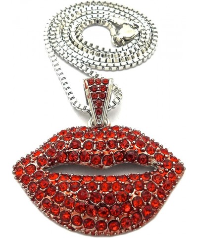 Lips Pendant with Red Rhinestones Necklace SILVER COLOR WITH 18 INCH BOX CHAIN $10.32 Necklaces