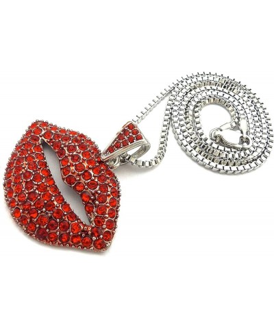 Lips Pendant with Red Rhinestones Necklace SILVER COLOR WITH 18 INCH BOX CHAIN $10.32 Necklaces