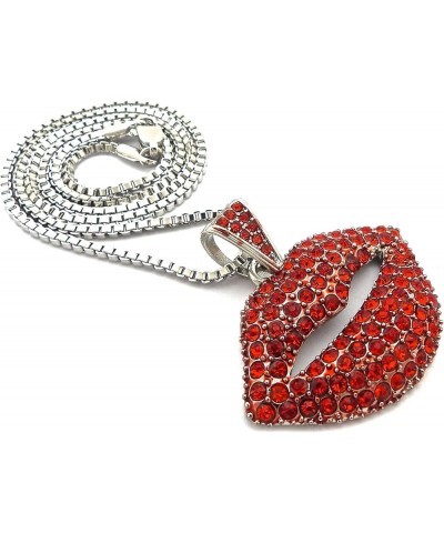 Lips Pendant with Red Rhinestones Necklace SILVER COLOR WITH 18 INCH BOX CHAIN $10.32 Necklaces