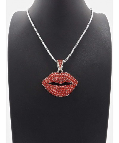 Lips Pendant with Red Rhinestones Necklace SILVER COLOR WITH 18 INCH BOX CHAIN $10.32 Necklaces