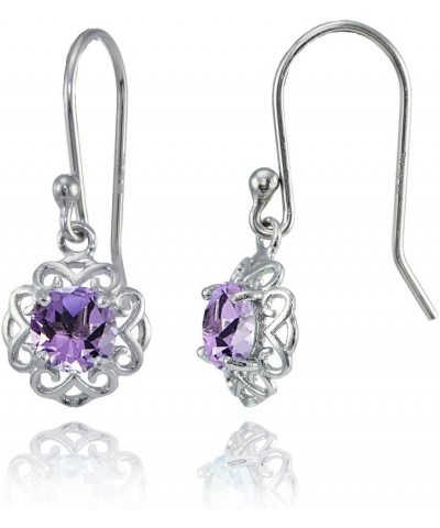 Sterling Silver or Yellow Gold Flashed Gemstone Round Filigree Dangle Earrings Sterling Silver Amethyst $17.84 Earrings