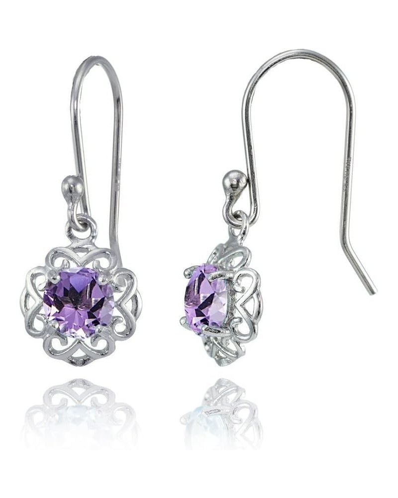 Sterling Silver or Yellow Gold Flashed Gemstone Round Filigree Dangle Earrings Sterling Silver Amethyst $17.84 Earrings