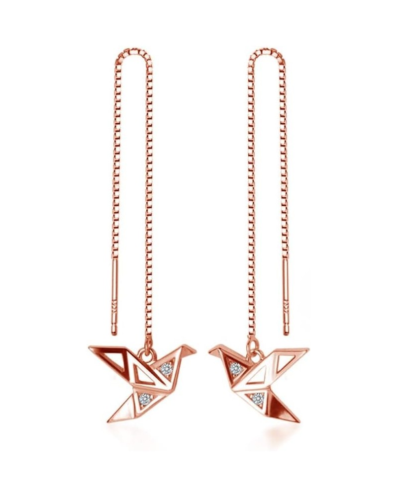 Origami Paper Crane Dangle Drop Earrings Sterling Silver Good Luck Cute Tassel Threader Long Chain Ear Line Stud Earring Mini...