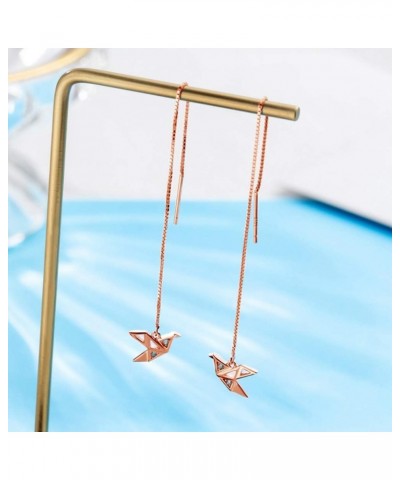 Origami Paper Crane Dangle Drop Earrings Sterling Silver Good Luck Cute Tassel Threader Long Chain Ear Line Stud Earring Mini...