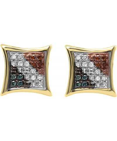 0.10 Carat (ctw) Round Blue, White & Red Diamond Kite Stud Earrings 1/10 CT Yellow Gold 18K $31.29 Earrings