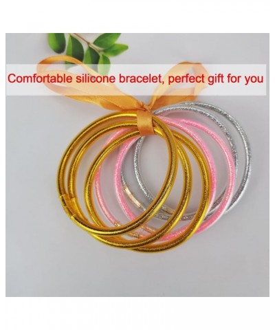 7PCS Glitter Filled Jelly Silicone Bracelets Set,Soft Glitter Bracelet for Women Girls 3Gold+2Silver+2Lpink Circumference 7.5...