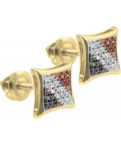 0.10 Carat (ctw) Round Blue, White & Red Diamond Kite Stud Earrings 1/10 CT Yellow Gold 18K $31.29 Earrings