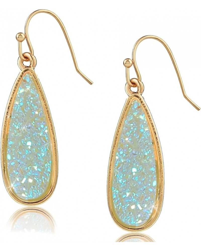 Teardrop Dangle Earrings for Women with Simulated Druzy Stones, in Gold, Rose Gold, or Silver Tone Gold - Aqua Stone $13.28 E...