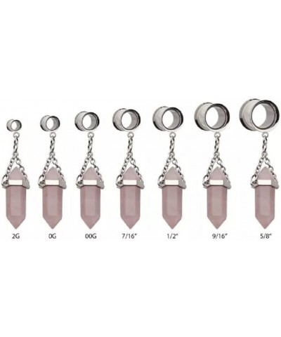 316L Stainless Steel Dangling Rose Quartz Stone Double Flared Tunnel Plugs, Sold as a Pair 6mm (2GA) $9.61 Body Jewelry