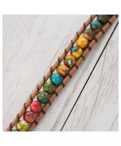 Women Boho Handmade Natural Stone Crystal Leather Bead Wrap Bracelets Collection 4mm Jasper 3W $14.76 Bracelets