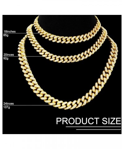 Cuban Link Chain Necklace Bracelet Rhinestone Earrings Bling Necklace Bracelet Crystal Big Circle Earring for Women 20 Inch G...