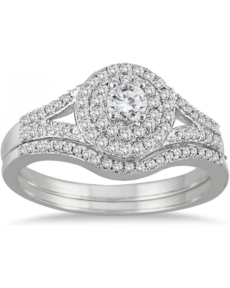 1/2 Carat TW Diamond Double Halo Split Shank Bridal Set in 10K White Gold $232.20 Sets