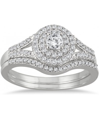 1/2 Carat TW Diamond Double Halo Split Shank Bridal Set in 10K White Gold $232.20 Sets