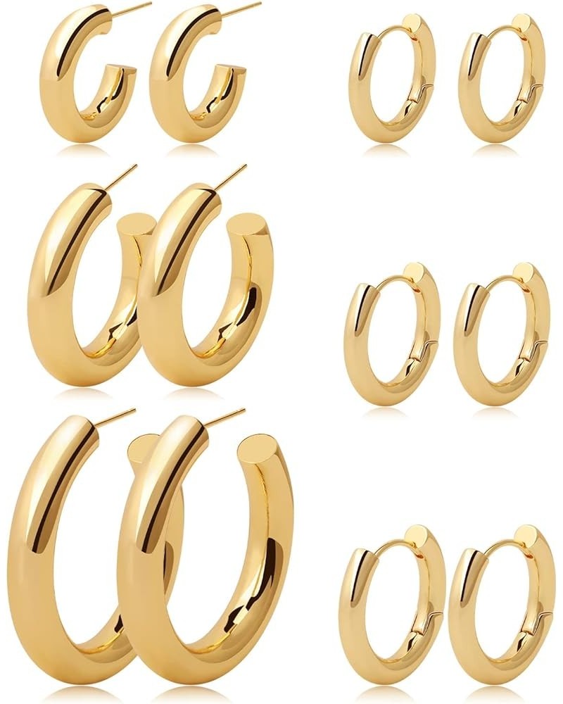 6 Pairs Gold Hoop Earrings Set 14k Gold Plated Huggie Earrings Hypoallergenic Chunky Twisted Thick Jewelry for Multiple Pierc...