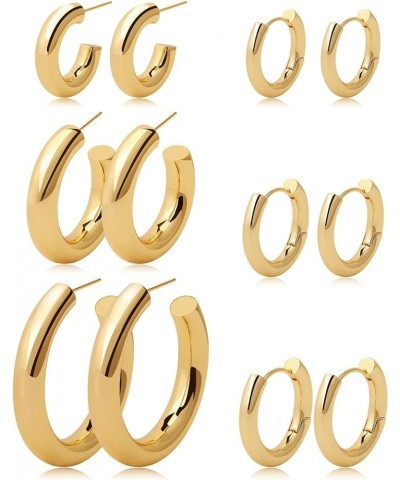 6 Pairs Gold Hoop Earrings Set 14k Gold Plated Huggie Earrings Hypoallergenic Chunky Twisted Thick Jewelry for Multiple Pierc...