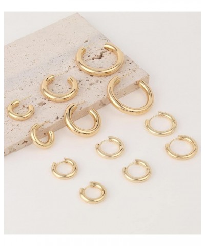 6 Pairs Gold Hoop Earrings Set 14k Gold Plated Huggie Earrings Hypoallergenic Chunky Twisted Thick Jewelry for Multiple Pierc...