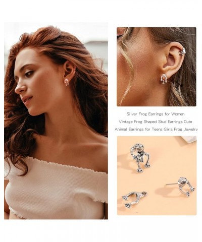 Silver Frog Earrings for Women Vintage Frogs Shaped Stud Earrings Cute Animal Earrings for Teens Girls Frog Jewelry Gifts for...