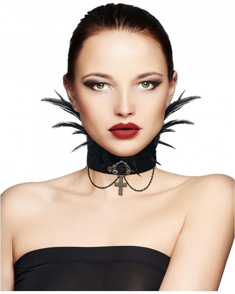 Feather Choker Necklace Gothic Jewelry Vampire Neck Chain Steampunk Tattoo Lace Accessories Halloween Costume S2black-2 $8.82...