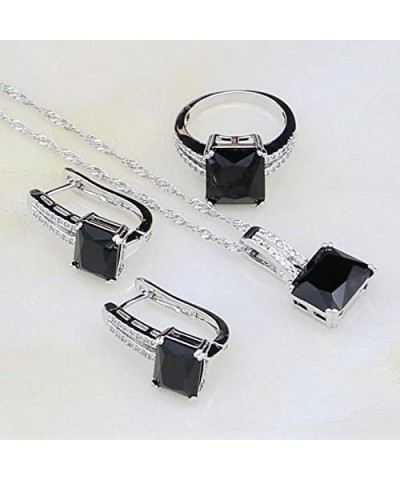 925 Silver Jewelry Black Stones White Cubic Zirconia Costume Jewelry Sets for Women Anniversary Earrings/Ring/Pendant/Necklac...