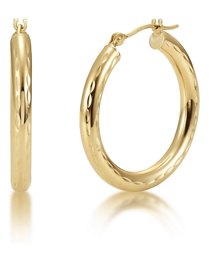 14K 3mm Tube Hoop Earrings, Full Diamond Cut 25.0 Millimeters Yellow Gold $58.52 Earrings