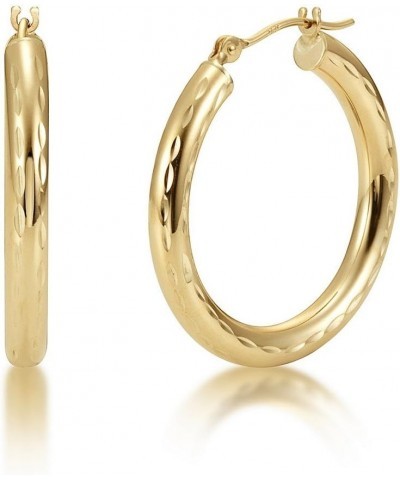 14K 3mm Tube Hoop Earrings, Full Diamond Cut 25.0 Millimeters Yellow Gold $58.52 Earrings