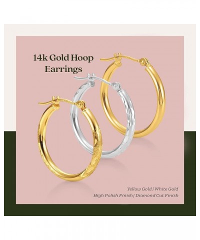 14K 3mm Tube Hoop Earrings, Full Diamond Cut 25.0 Millimeters Yellow Gold $58.52 Earrings