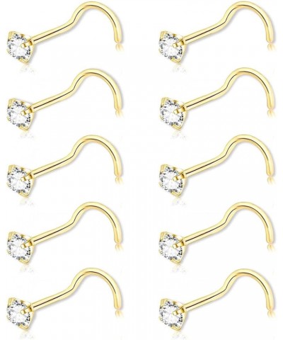 20G Gold Nose Rings Studs: Surgical Steel L Shaped Nose Studs Hypoallergenic Corkscrew Nose Rings Tiny CZ Bone Zircon nose st...