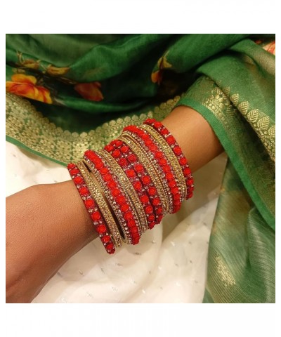 Indian Bridal Jewelry Indian Bangle Set Traditional Jewelry Kundan Crystal Bracelet Bangle Wedding Jewelry for Women Red 2-8 ...