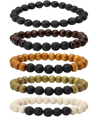 Wood Bead Bracelet Lava Rock Stone Beads Diffuser Bracelet Gemstone Aromatherapy Bracelet For Men Women D:5Pcs $9.17 Bracelets