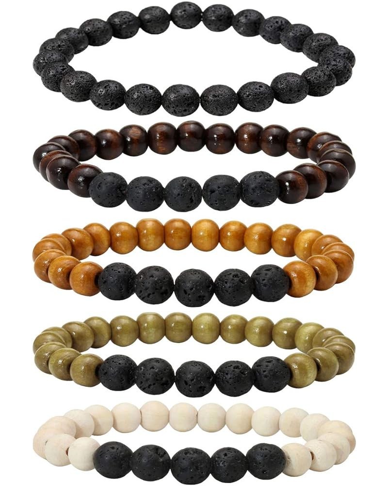 Wood Bead Bracelet Lava Rock Stone Beads Diffuser Bracelet Gemstone Aromatherapy Bracelet For Men Women D:5Pcs $9.17 Bracelets