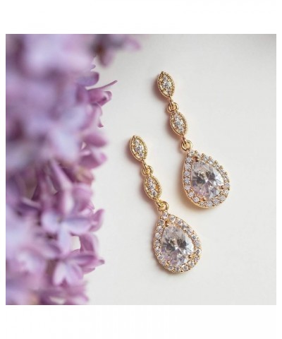 Bridesmaid Earrings, Teardrop Cubic Zirconia Crystal Earrings in Silver, Gold, Rose Gold Gold $13.80 Earrings