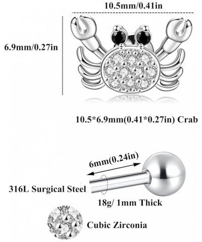 Lightning Bolt Opal Heart Crab Crown Earrings 16g 18g Cartilage Earring Surgical Steel Forward Tragus Helix Earring CZ Top Ea...