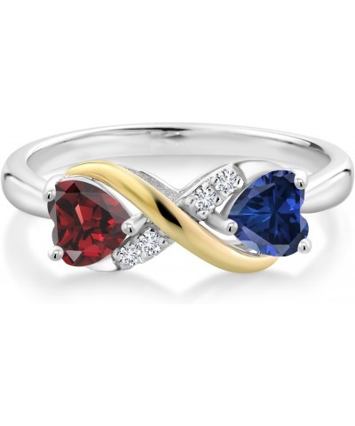 925 Sterling Silver and 10K Yellow Gold Red Garnet Blue Created Sapphire and Lab Grown Diamond Ring For Women (1.14 Cttw, Gem...